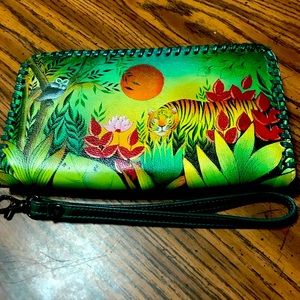 ANUSCHKA NWT ROUSSEAU'S JUNGLE Zip Around Wristlet With Removable Strap